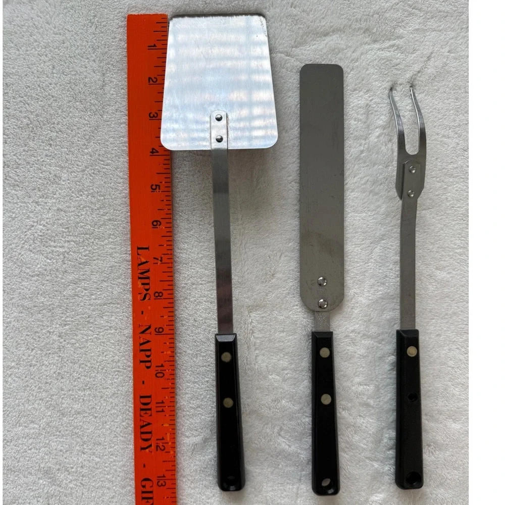 Vintage Set of 3 Ekco Forge Stainless Steel USA Spatula Turner Fork Black Handle